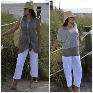 The Earth Collection white skimpy drawstring hem Capri pants S